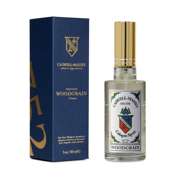 Caswell-Massey Woodgrain Sandalwood Gold Cap Cologne, Richly Sensual Santalum Album Men’s Cologne with Cedary and Hints of Citrusy Musk, 3 Fl Oz