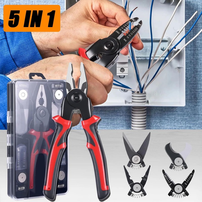 5 in 1 Pliers Set, Interchangeable Detachable Head Wire Cutting