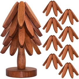 Tree Trivets for Hot Dishes, Wooden Tree Trivet Set of 8 + 2 Stand stored - Suited for Hot Pans, Bowl, Teapot, Hot Holders - Multifunctional Ornaments