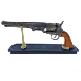 US 13" Decorative Antique Wood Western Style Navy Revolver with Display Stand Included for Collectors
