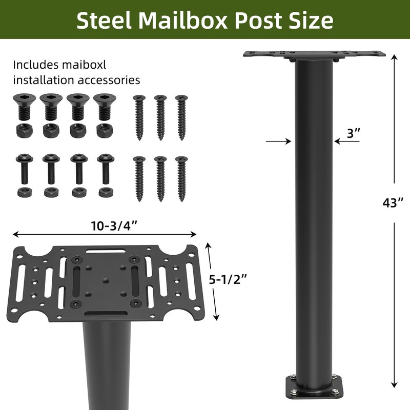 KOMOHOM 43" Mailbox Post with Mounting Bracket, Black In-Ground Mounting