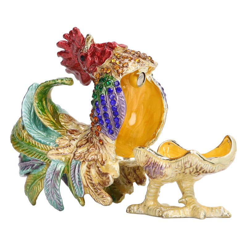 Rooster Trinket Box Embedded Rhinestone Alloy Bright Colors Wide Application