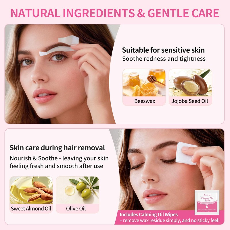 Eyebrow Waxing Strips for Face, Cold Wax Strips Facial Hair