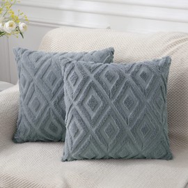 CJWLKJ 2Pcs Soft Faux Fur Throw Pillow Covers 18x18 - Plush Short Wool Velvet Decorative Pillow Covers - Couch Sofa Pillow Covers for Living Room - with 3D Diamond Pattern (Grey)