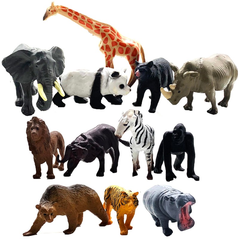 12 Pcs Small Animal Figurines,Jungle Animals Figures for Kids 3-5,
