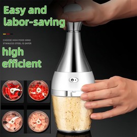 Manual Press Chopper, Stainless Steel Manual Garlic Press and Chopper, Kitchen Gadgets for Smashing Garlic Onion Potato