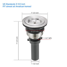 POPFLY 3-1/2 Inch Sink Drain Assembly Brushed 304 Stainless Steel Removable Deep Strainer Basket, Rust-Proof & Easy Install with Sealing Lid＆Tailpiece, for Home/Bathroom/Commercial Sinks