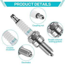 CR8EIX CR8E Spark Plug CR8EB Replacement for 10mm hread Heat Range 8 Compatible with Yamaha Daihatsu Suzuki and More Improved Fuel Efficiency