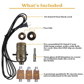 Bottle Lamp Kit with 9mm Glass Drill bit DIY Lamp Kit for Liquor Bottles with Slip on Socket and 8 Feet Power Cord,No Drilling Required