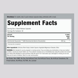 Piping Rock Suplemento NAD para mujeres y hombres | 260 mg | 60 cápsulas | Nicotinamida Adenina Dinucleótido | Sin OGM, Sin Gluten