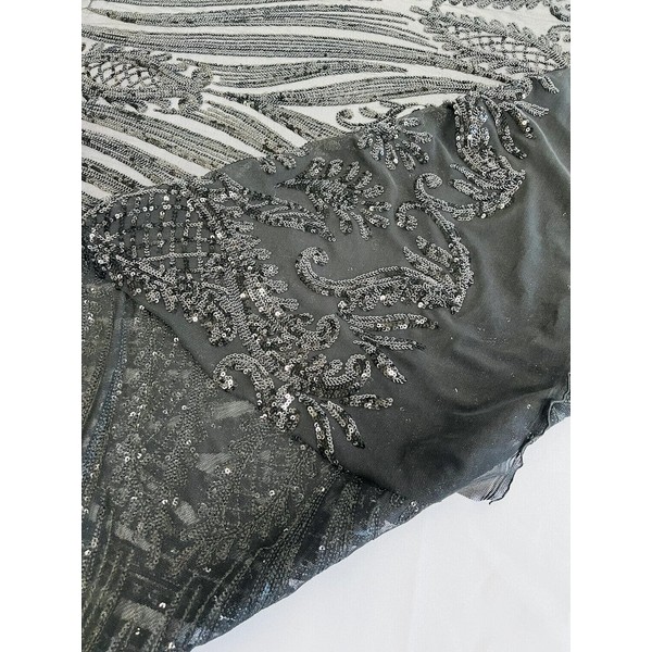 Mia Fabrics Inc. Paisley Lines Sequin Fabric - Black -