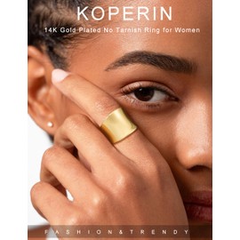 koperin Chunky Statement Band Ring for Women - 14k Gold Plated Wide Non Tarnish Waterproof Thumb Thick Ring Size 6
