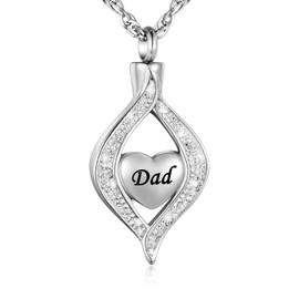 Urn Necklace for Ashes Teardrop Cremation Jewelry for Dad Ashes Zircon Charm Stainless Steel Ash Necklace