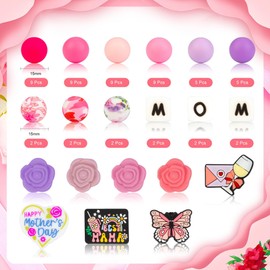 ZIFTY Silicone Beads of Mother's Day Gift 15mm Round Silicone Focal Beads Set for Party Wall Hanging Decorations Jewelry Keychain Making Supplies Tray Decor Adults Crafts (66Pcs)