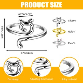 Bagentry 3 Pcs Knitting Loop Crochet Ring for Finger Yarn Guide, Adjustable Cat Tension Ring for Crocheting, Metal Open Yarn Tension Ring Knitting Thimble Holder Accessories Mother Gifts (B)