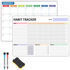 Habit Tracker Magnetic Whiteboard Set-Daily Weekly and Monthly Goal and Habit Tracker Magnetic Whiteboard for Refrigerator-Magnetic Calendar for Fridge -Motivational Goal & Planner Journal