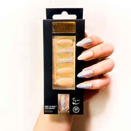 YaCing31 Press On Nails - Diamond Cutting| Almond Nails, Reusable Stick On Fake Nails with Glue | Laser color style - 24 Nail Kit (Complexion, Medium)