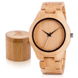 KINGNOW Bamboo Wristwatch, Women's, Wristwatch, Men's, Stylish, Lightweight, Japanese Quartz Watch, Birthday Gift, Christmas Gift, Anniversary, GD019-Mens, Bracelet Type