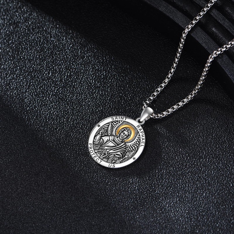 Saint Raphael Necklace 925 Sterling Silver St Raphael Pendant Patronus