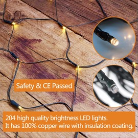 204 LEDs Light Net Outdoor, 3 m x 2 m Net Fairy Lights Plug with Remote Control, 8 Modes Timer, Waterproof Mesh Light Curtain, for Christmas Tree, Christmas Party, Garden, Indoor Decorations, Warm