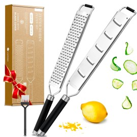 Exitoso Lemon Grater Stainless Steel Spice Grater – Zester and Grater 2-in-1 Set – Parmesan Grater Parmesan Slicer Cheese Grater Coarse Zester Grater Kitchen Grater Stainless Steel Professional –