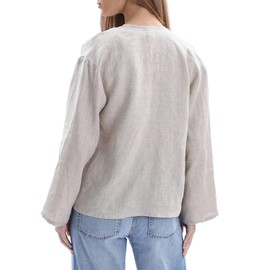 Amazhiyu Women 100% Linen Cardigan Draped Open Front Long Sleeve Lightweight Tops Flax,Large