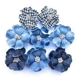 Pack of 8 Denim Classic Houndstooth Jeans Fabric Flower Embellishment Supplement DIY for Jeans Jacket Headband Hair pin Brooch Shoes Hat Bag Clothing Decoration Crafts Accessories
