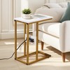 VECELO C Shaped End Side Table with Charging Station &