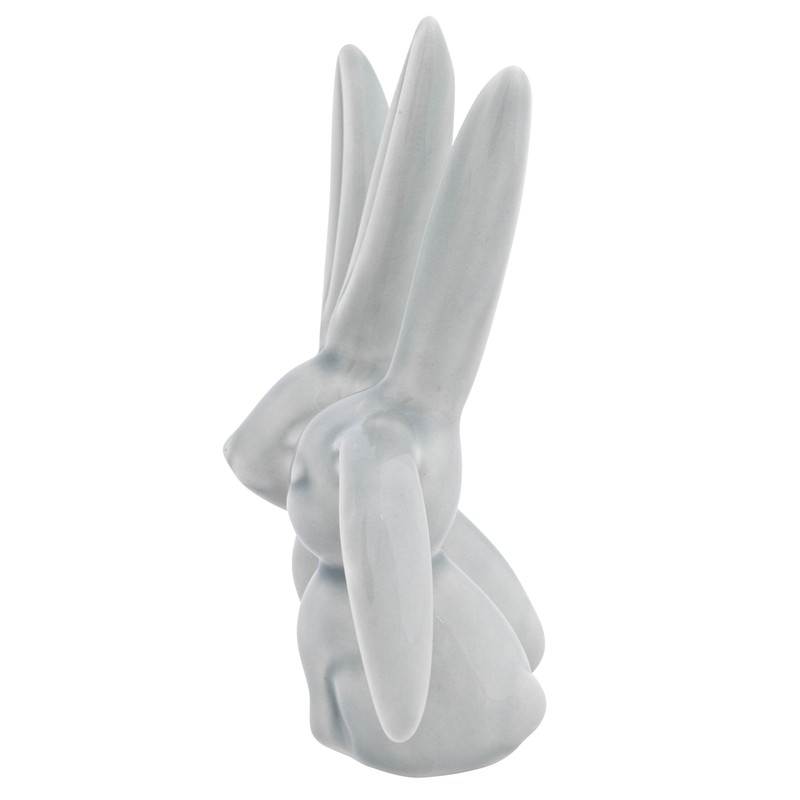 Creative Co-Op Decorative Ceramic Bunny Rabbit Figurine, Gray Ring Holder,