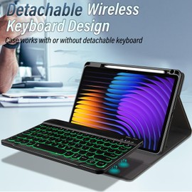 Wineecy Backlit Keyboard Case for Xiaomi Mi Pad 7/7 Pro 11.2 Inch 2024 with Screen Protector, 7 Colors Light Detachable Wireless Keyboard & PU Folio Cover Case for 11.2” Xiaomi Mi Pad 7/7 Pro