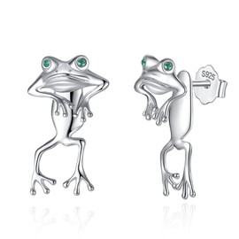 INFUSEU Two Way Frog Stud Earrings Sterling Silver for Young Women Teen Girls, Cute Funny Animal Dangling Jewelry Gifts for Daughter Granddaughter…