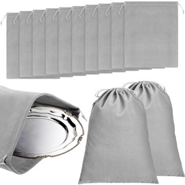 Boao 10 Pcs Silver Storage Bags, 9 x 11.8 Inch Fabric Cloth Anti Tarnish Bags for Silver Jewelry Silverware Protection Flatware Silverplate Tarnish Cleaning(Dark Gray)