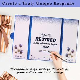 LYNYUN Large Retirement Signing Card, Blue Silver Retirement Party Decorations for Men Women, Retired Alternative Signature Board GuestBook, Happy Retirement Gifts Farewell Party Supplies to Sign