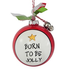 Born to be Jolly Santa Claus Motorcycle Ceramic Ornament by Magnolia Lane - Christmas Tree Decoration for Any Biker Husband, Boyfriend, Hog Lover - Unique Boxed Gift with Ribbon and Bells Details