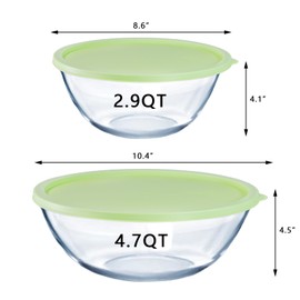 TRBIDRBO 2-Pack Glass Mixing Bowls with Lids, Stackable Nesting Salad Bowls(4.7QT, 2.9QT), Large Mixing Bowl Set Batter Bowl for Cooking, Baking and Meal Pre