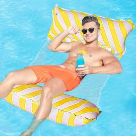 Seasboes Inflatable Water Hammock Swimming Bed 4-in-1 Water Hammock Lounge Chair Pool Lounge Water Hammock Air Mattress Pool Inflatable Hammock for Adults and Children (Yellow)