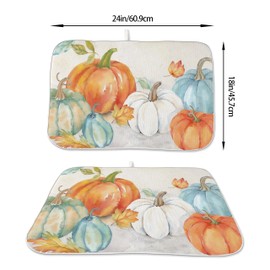 Fall Pumpkin Dish Drying Mat for Kitchen Counter 18x24 Inch Thanksgiving Watercolors Dish Drying Pad Maple Leaves Autumn Harvest Reusable Washable Absorbent Pad for Kitchen Counter Dining Room