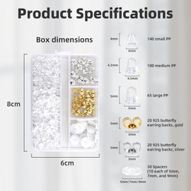 Carehabi Farfalline per Orecchini 375 Pezzi Orecchini Acciaio 5/7/9mm Ferma Orecchini per Orecchini Creazione Gioielli