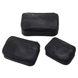 CARRY ALL BEFORE ONE Travel Pouch, Toiletry Bag, Cosmetics, Makeup Pouch, Small Items, Storage, Organization, Travel, Business Trips, Clear and Mesh, Set of 3, Black