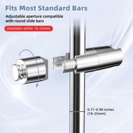 Hibbent Adjustable Shower Head Holder for Slide Bar, Universal 18-25mm Handheld Showerhead Bracket, Sprayer Holder with Hanging Design, Bathroom Shower Replacement, No Drill Installation, Chrome