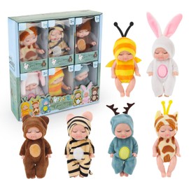 Fiotha , Mini Baby Doll, Newborn Reborn Baby, Pack of 6 Dolls, Washable PVC Material, Realistic, Soft Body, Doll Toy for Girls, Toddlers and Children
