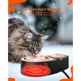 SwSun Heated Cat Bowl for Food & Water, Double Heating Cat Bowls Outdoor Heated Pet Bowl with 2 Stainless Steel Cat Bowls Heated Water Bowl for Feral Cat Feeding Station in Winter