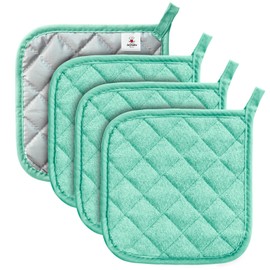 Joyhalo 4 Pack Pot Holders for Kitchen,Cotton Oven Holder with Great Heat Resistance,Non Slip Hot Pads for Kitchen Clearance, Aqua