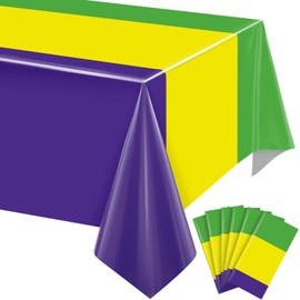 Capoda Mardi Gras Table Cover Tri Colored Plastic Tablecloth Disposable Table Cover Green Yellow Purple Waterproof Tablecloth for Mardi Gras Masquerade Party Kitchen Decoration Supplies(6 Pack)