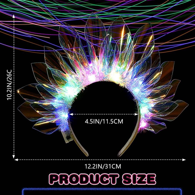 JEAIRTS Light Up Headband Led Crown Headbands Glow Rave Headpiece