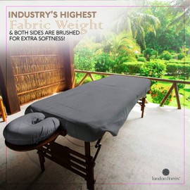 London Linens 3 Piece Set Massage Table Sheets Set - 100% Natural Cotton Flannel- Includes Massage Table Cover, Massage Fitted Sheet, and Massage Face Rest Cover (Charcoal Grey)