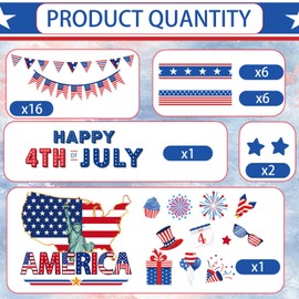 EUOYUFO 69Pcs 4th of July Bulletin Board Decorations Happy 4th of July Posters Patriotic Independence Day Bulletin Borders Cutouts for Classroom School Home Office Window Blackboard Wall Decoration