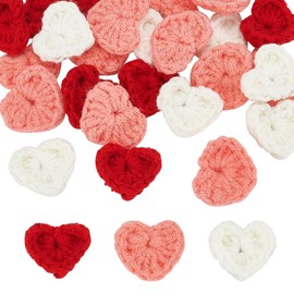 FINGERINSPIRE 42 Pcs Crochet Heart Applique 3 Colors Knitting Wool Yarn Heart Patches Handmade Knitting Heart Shape Ornament Accessories for DIY Costume, Hat, Bag, Earrings or Hair Tie Accessories