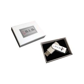 Maisie Moo Gifts Limited Mr & Mrs Silver USB 8GB Single Sided Flash Drive For Wedding Photos In White Presentation Gift Box