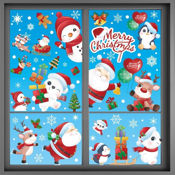 (9 Sheet) Tomario 168 Large Christmas Window Clings Stickers, 2024